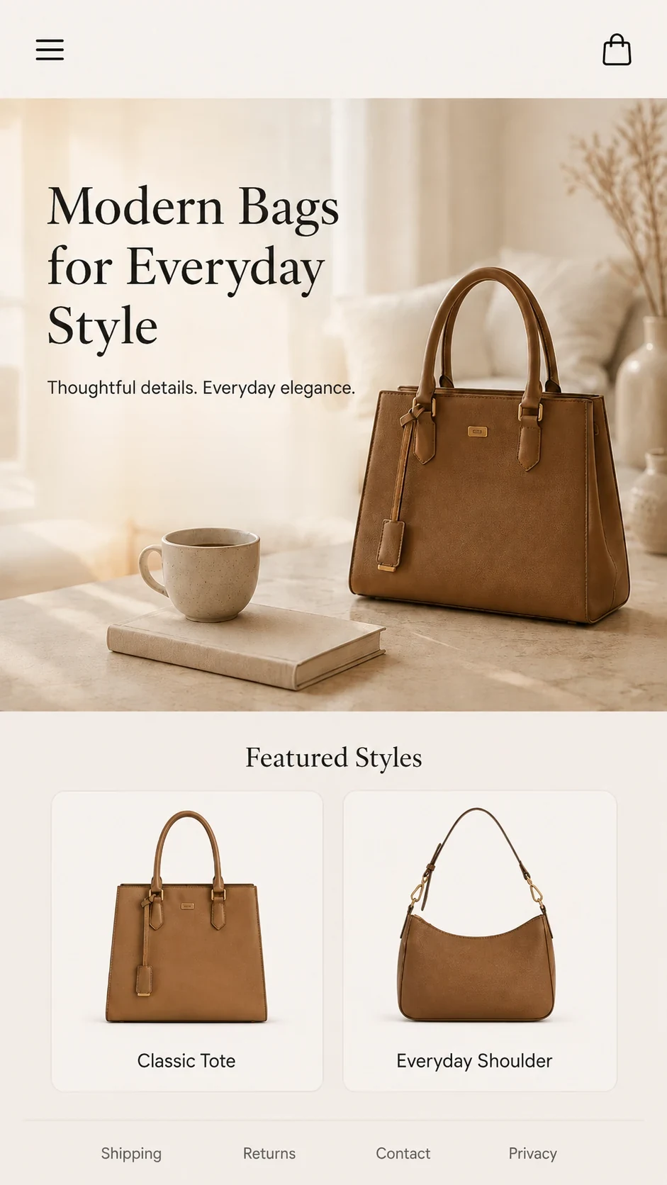 Modern everyday bag collection with featured tote and shoulder styles